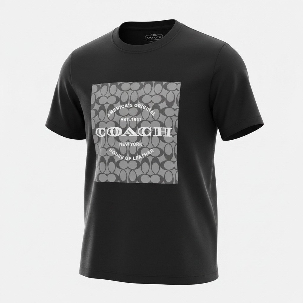 Coach‎ Mens Signature Graphic T-Shirt Black Organic Cotton Tee CE936 Size M